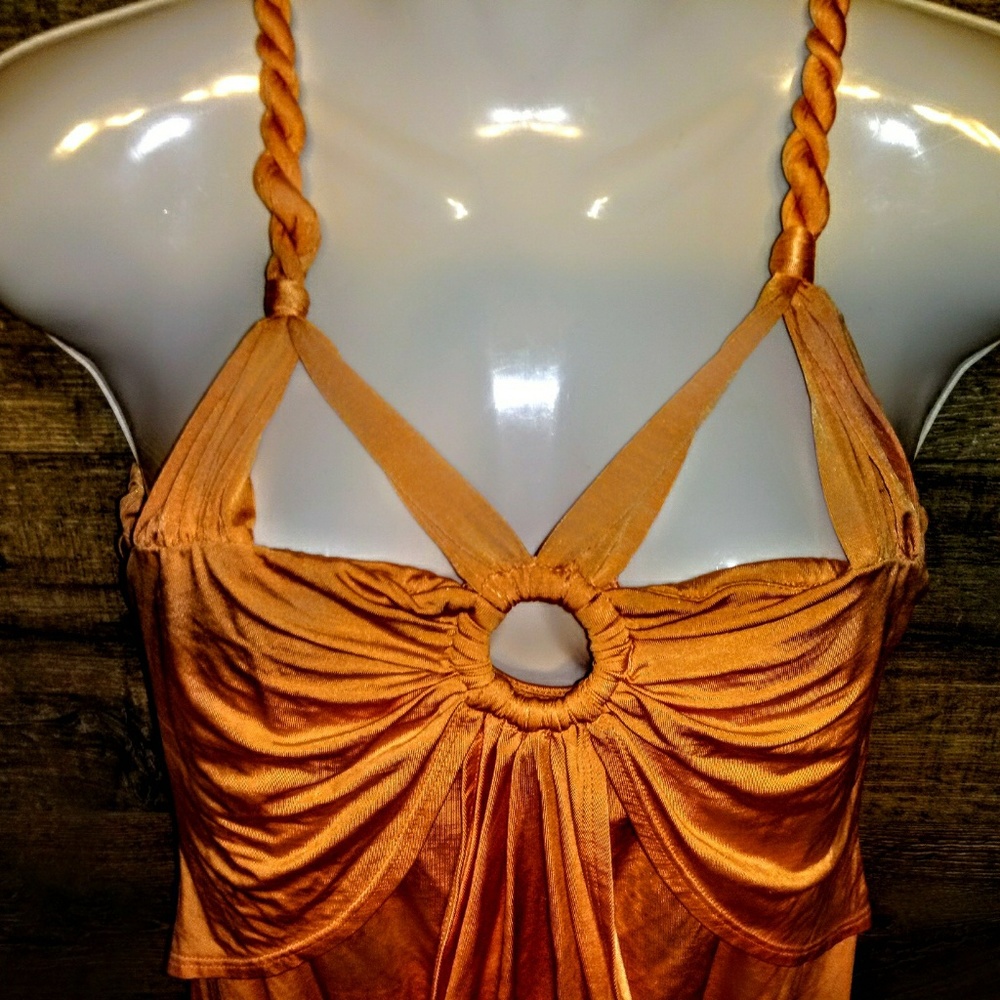 BEBE Top Size M Ruched Toga Twist Strap EUC - Picture 7 of 10